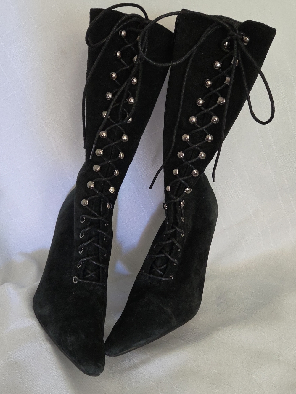 Newport News Black Lace-Up Knee-High Heeled Boots